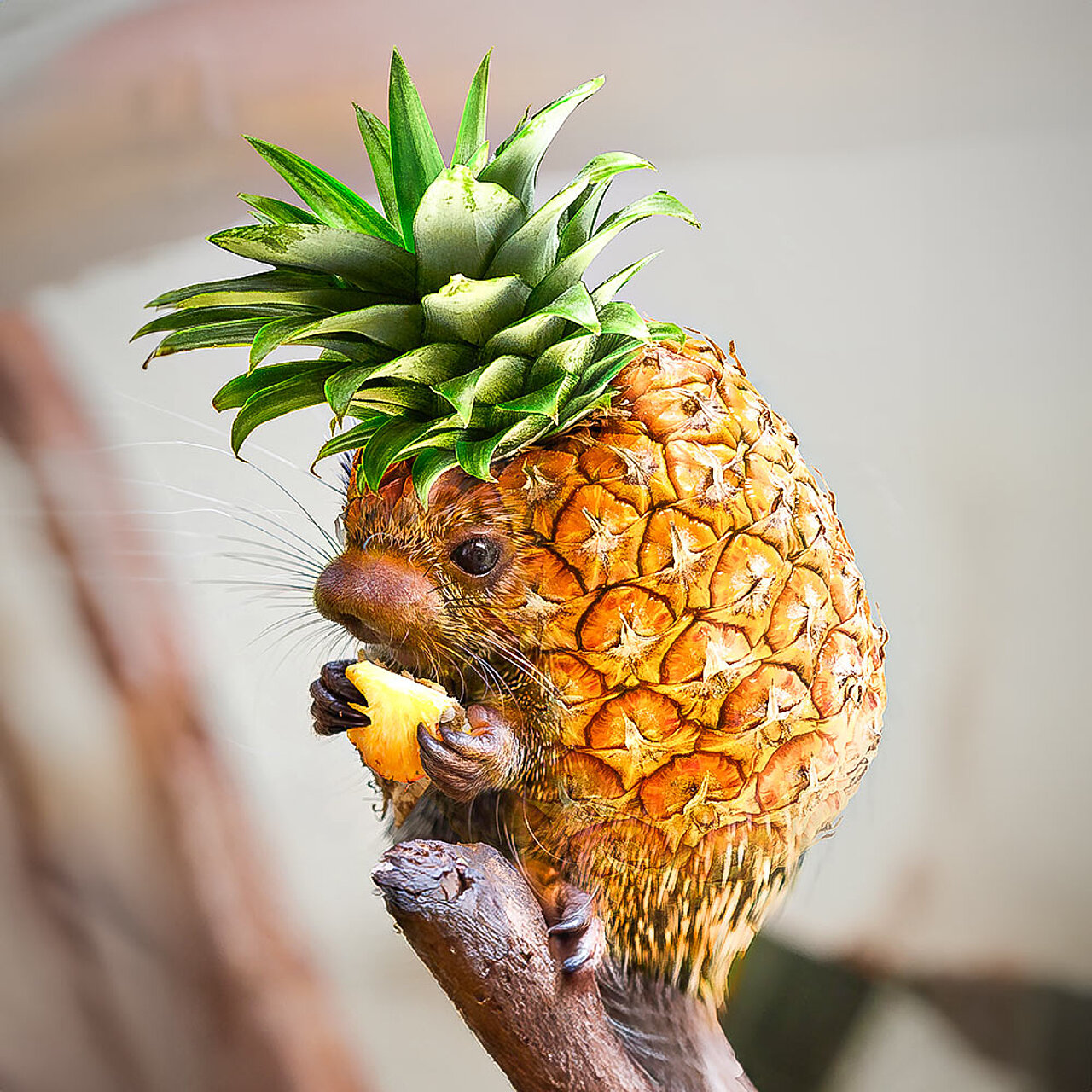 Ein süßes Fantasiewesen aus einer Ananas und einem Stachelschwein genannt Porcupineapple